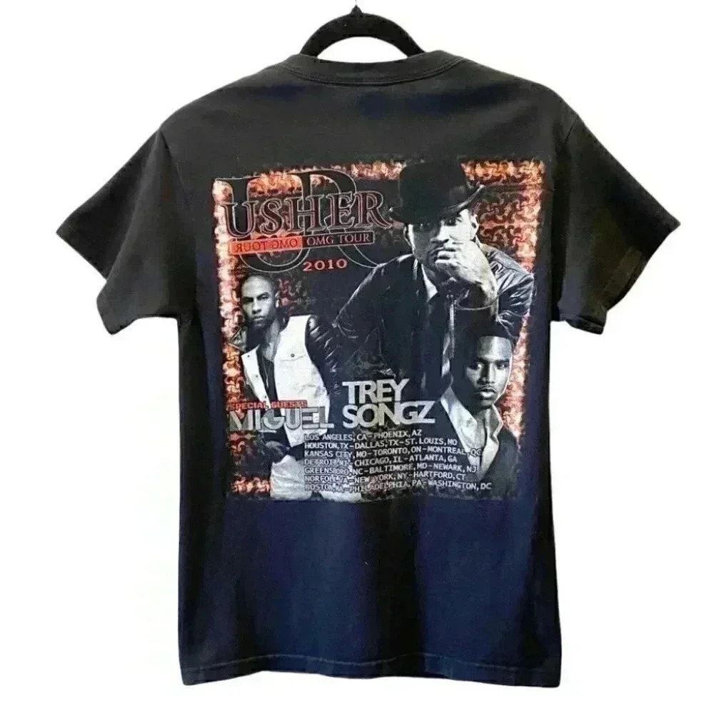 Usher 2010 OMG Concert Tour Graphic Print Band T-shirt Black Size Small - Picture 2 of 16